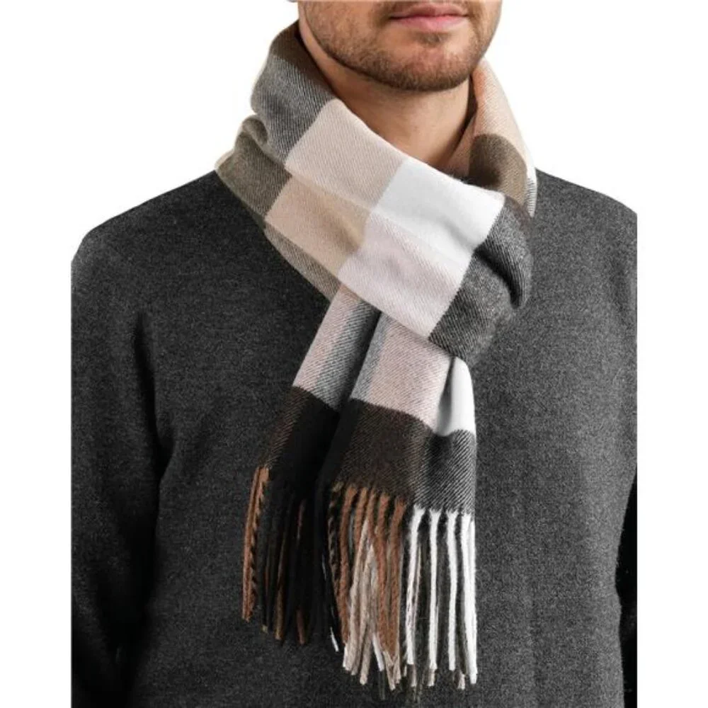 Men's Winter Scarf Long Soft Warm Scarves Plaid Tassel Scarf